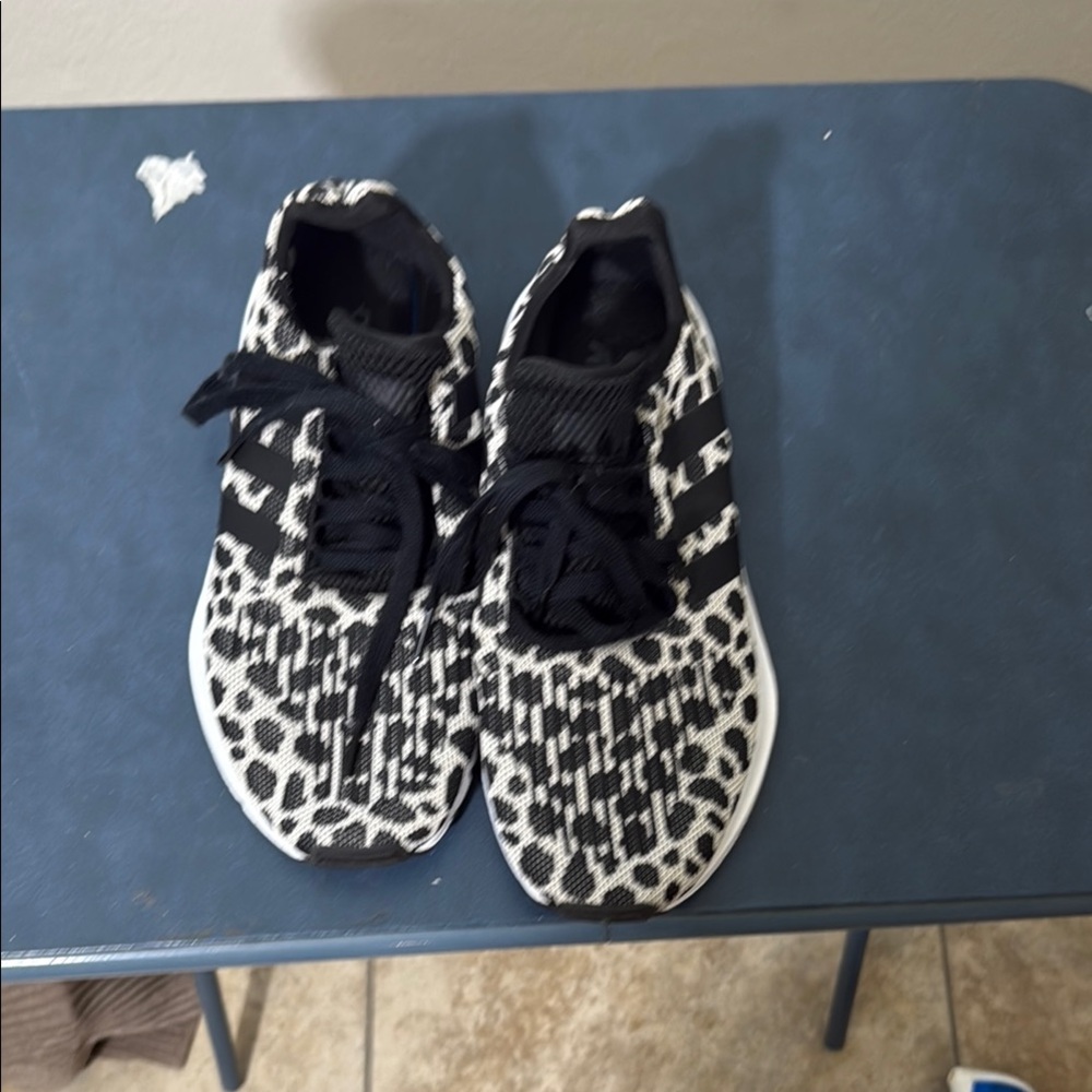 adidas Black and White Athletic Shoes with Geometric Pattern